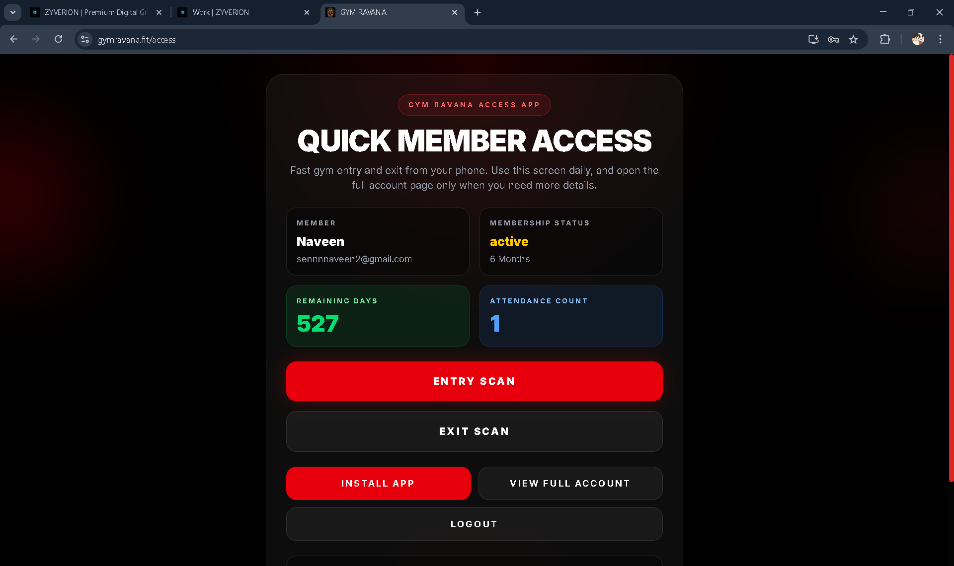 Gym Ravana QR access preview